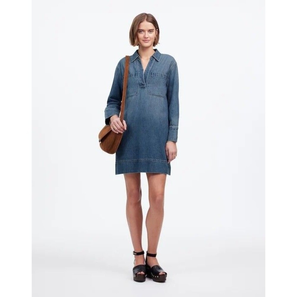 MADEWELL Popover Mini Dress Airy Denim Edition XS Croswell Wash Blue NWT B44